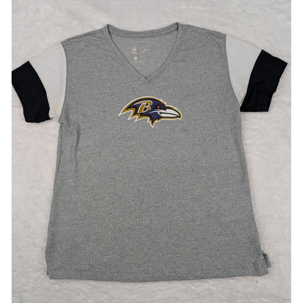 Nike NFL Team Baltimore Ravens T-shirt Women's M Gray Short‎ Sleeve Dri-Fit NFL
